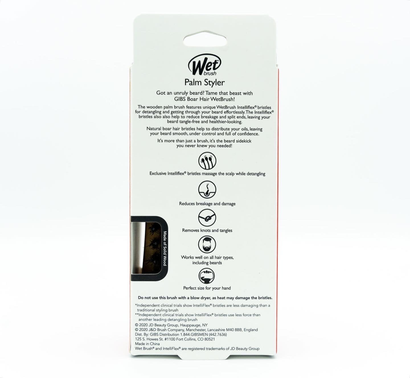 GIBS Wooden Palm Boar Brush with Inteliflex bristles